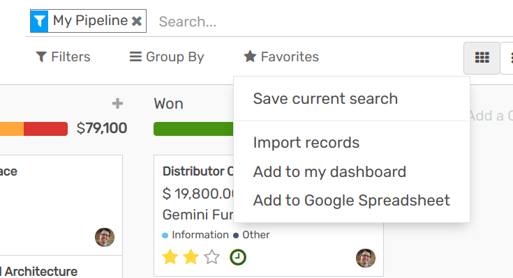 Klicken Sie z. B. in der CRM-Anwendung auf "Zu Google Spreadsheet hinzufügen" in openAPPone