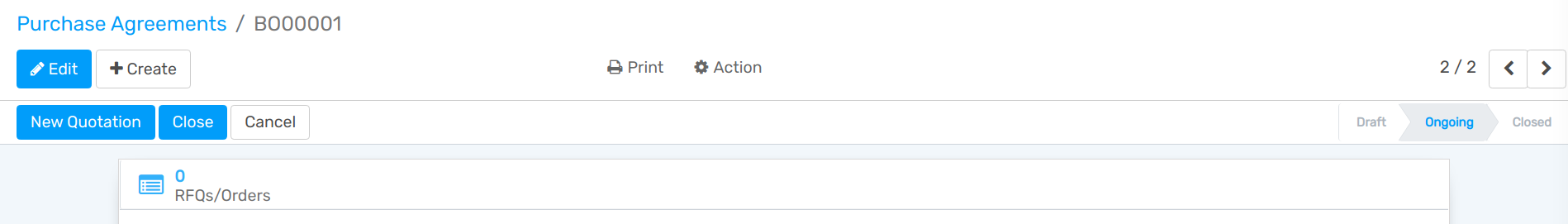 Create new quotations for an ongoing blanket order in openAPPone Purchase