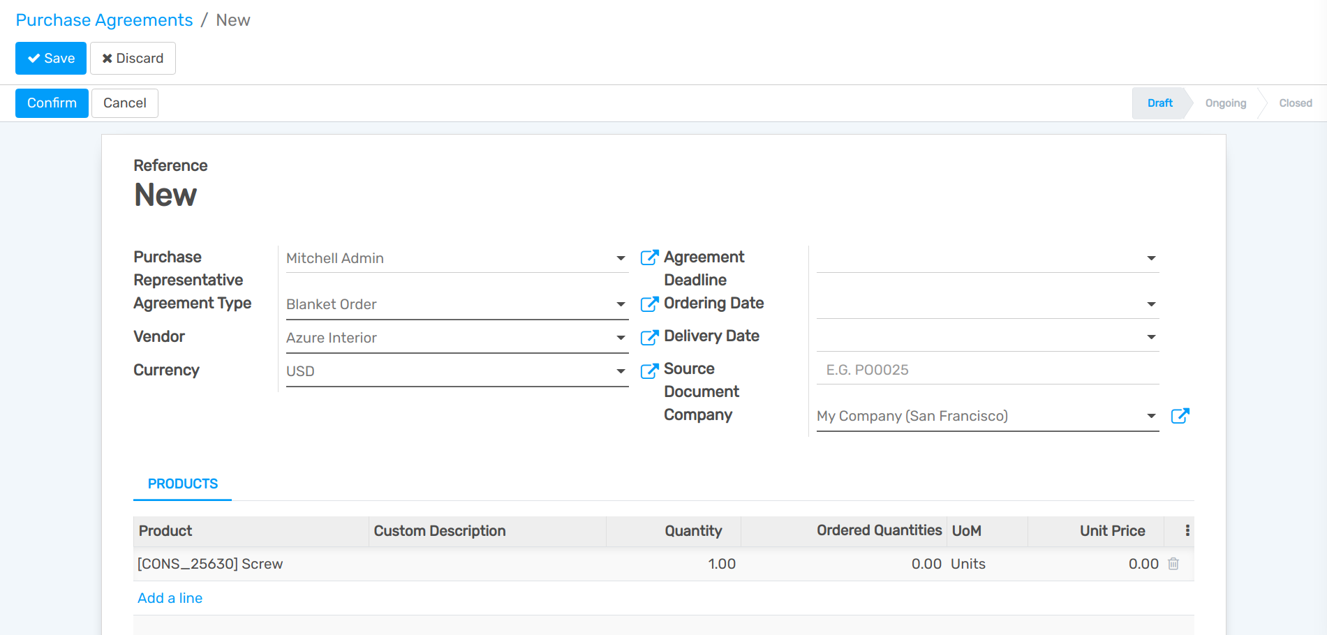 Set up a blanket order in openAPPone Purchase