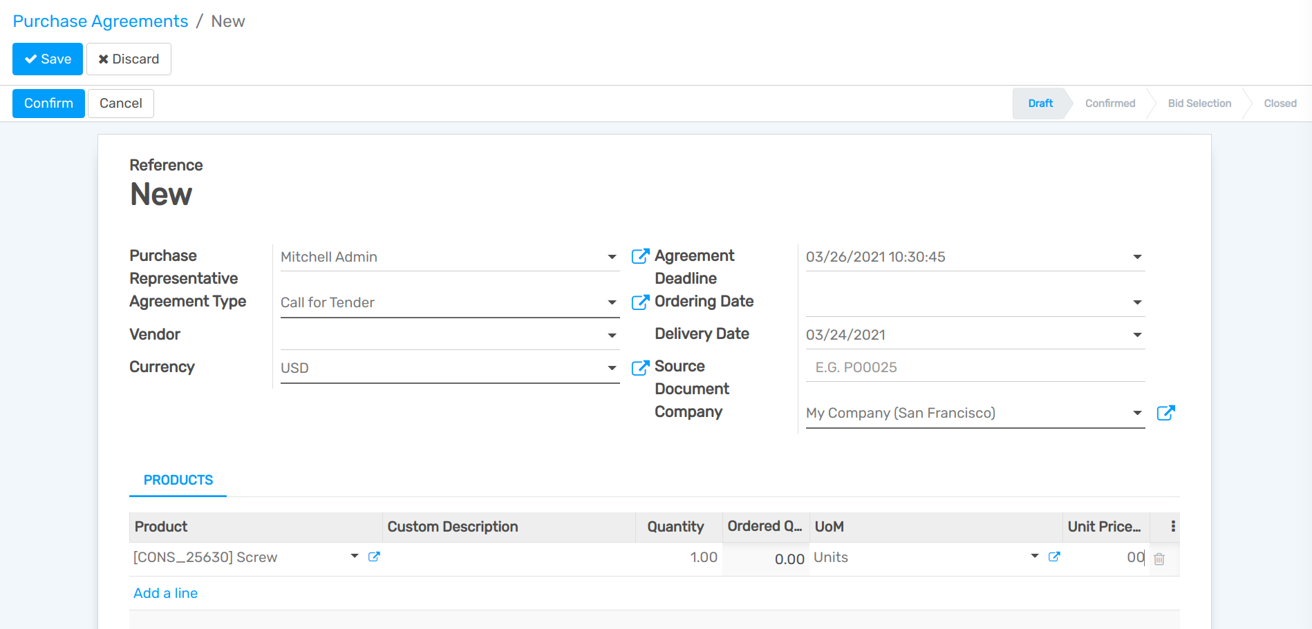Set up a call for tenders in openAPPone Purchase