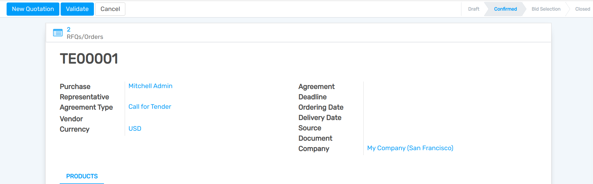 Validate a call for tenders and view all quotations in openAPPone Purchase