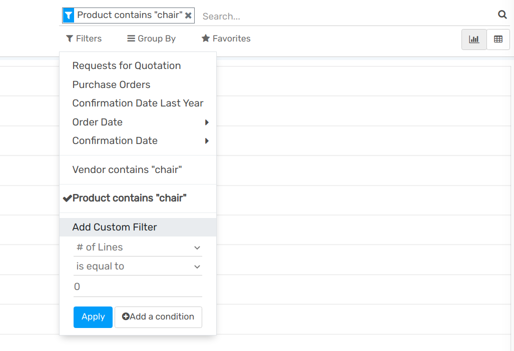 Custom reporting filter in openAPPone Purchase