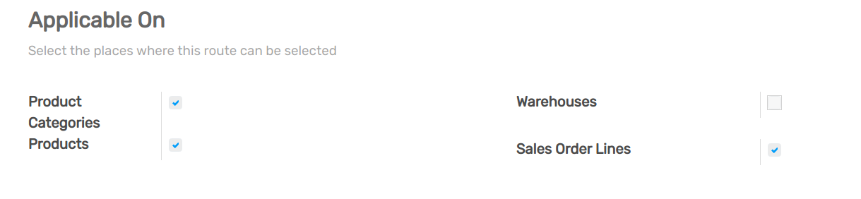 view of the route menu when selecting applicable on sales order lines