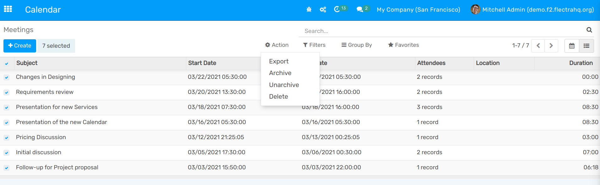 Archive events in openAPPone Calendar