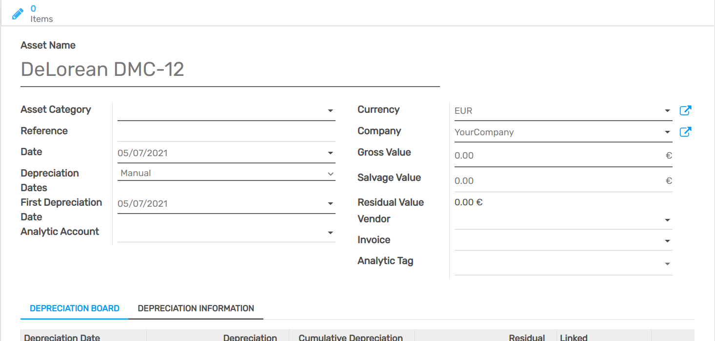 Assets entry in openAPPone Accounting