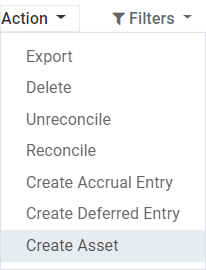 Create Asset Entry from a journal item in openAPPone Accounting