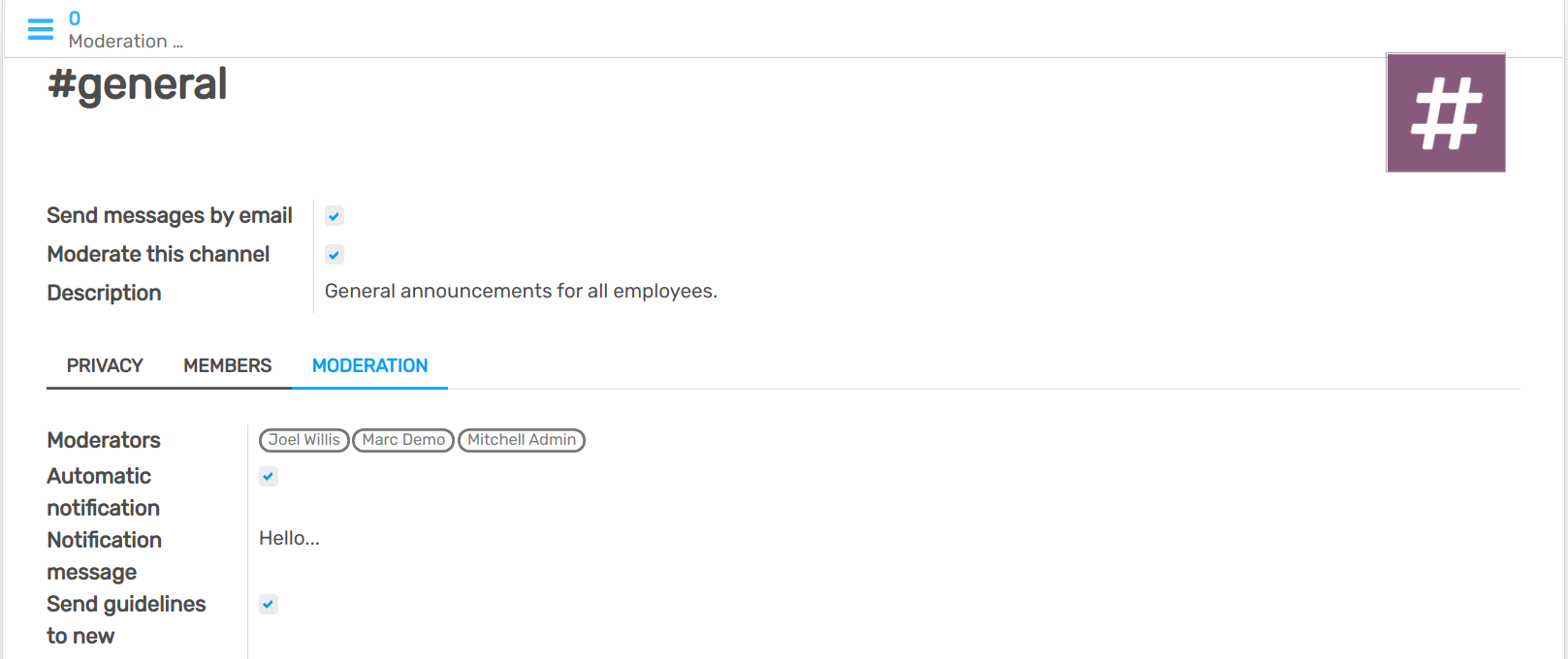 View of a channel’s setting form emphasizing the ban Lists menu in openAPPone Discuss