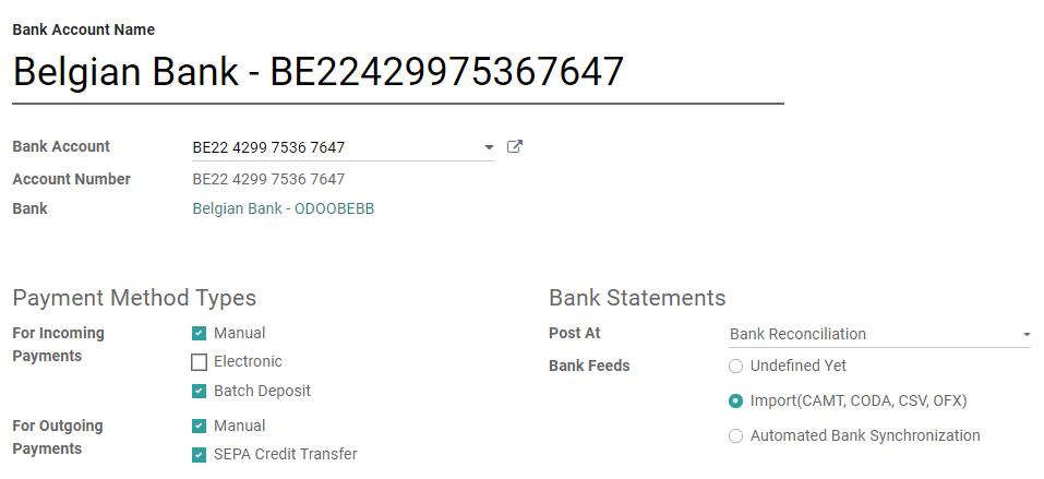 Advanced configuration of a bank account in openAPPone Accounting
