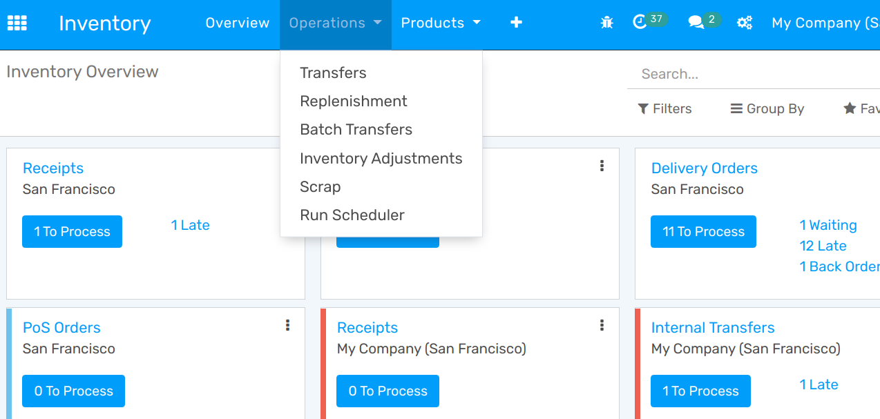 View of the new menu, Batch Transfers, under operations