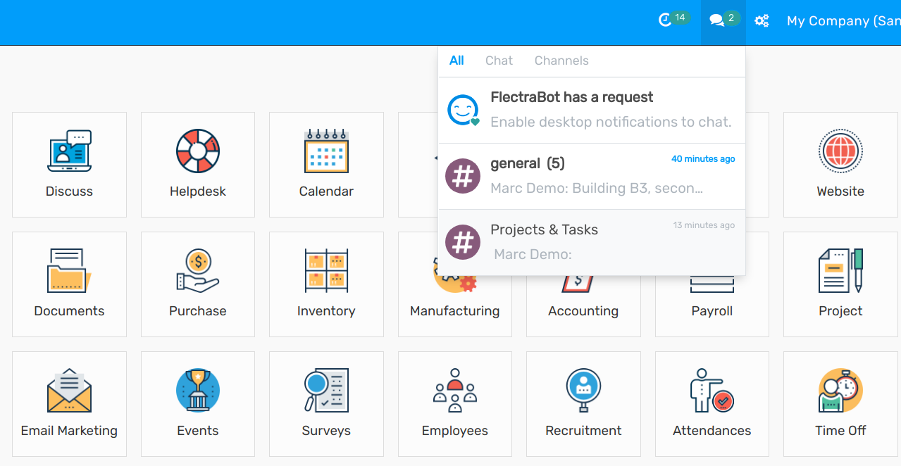 View of the messages under the messaging menu emphasizing the request for push notifications for openAPPone Discuss