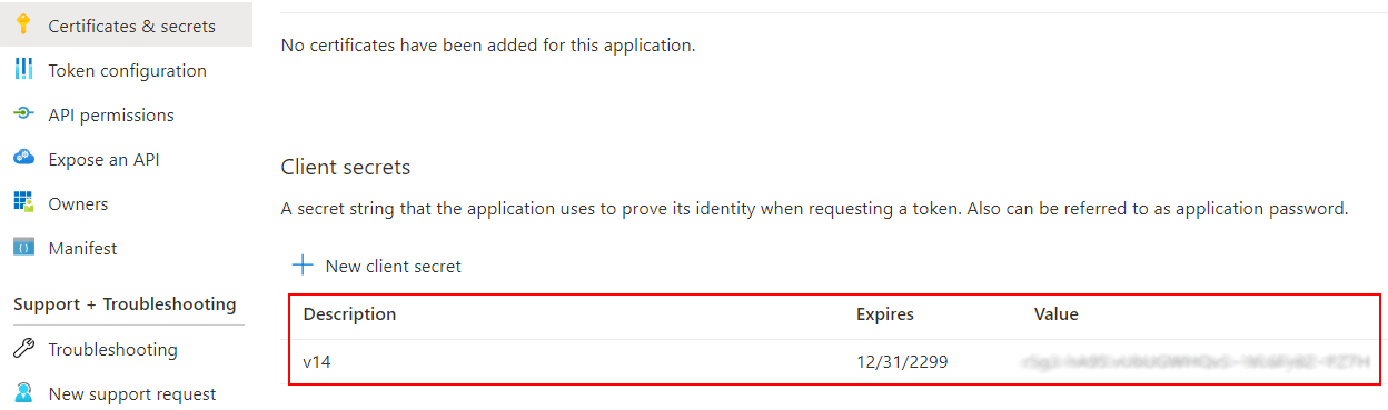 Client Secret token to be copied from Microsoft to openAPPone