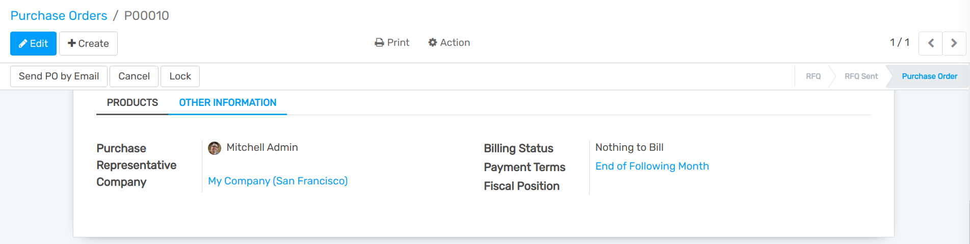 Purchase order billing status in openAPPone Purchase