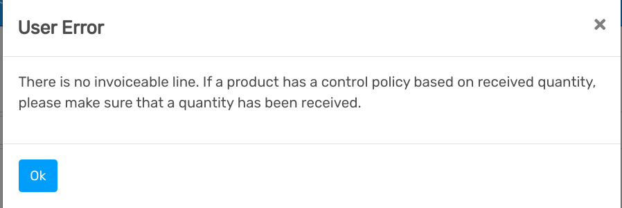 No invoiceable line error message in openAPPone Purchase