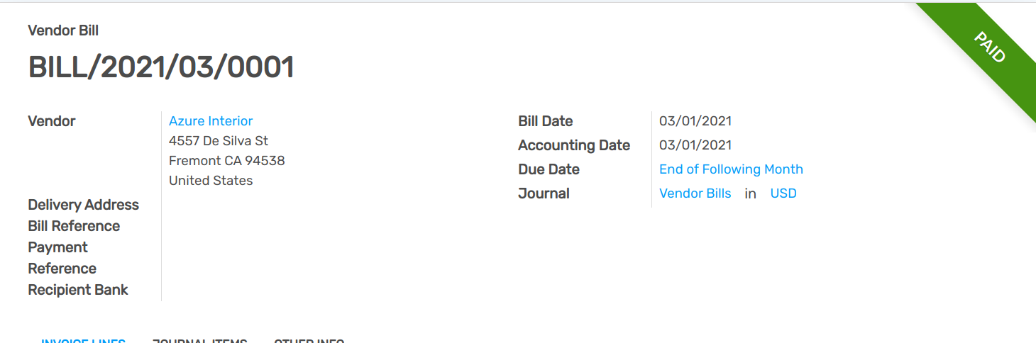 Paid bill in openAPPone Purchase
