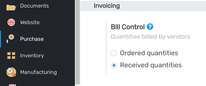 Vendor bills default control setting for new products in openAPPone Purchase