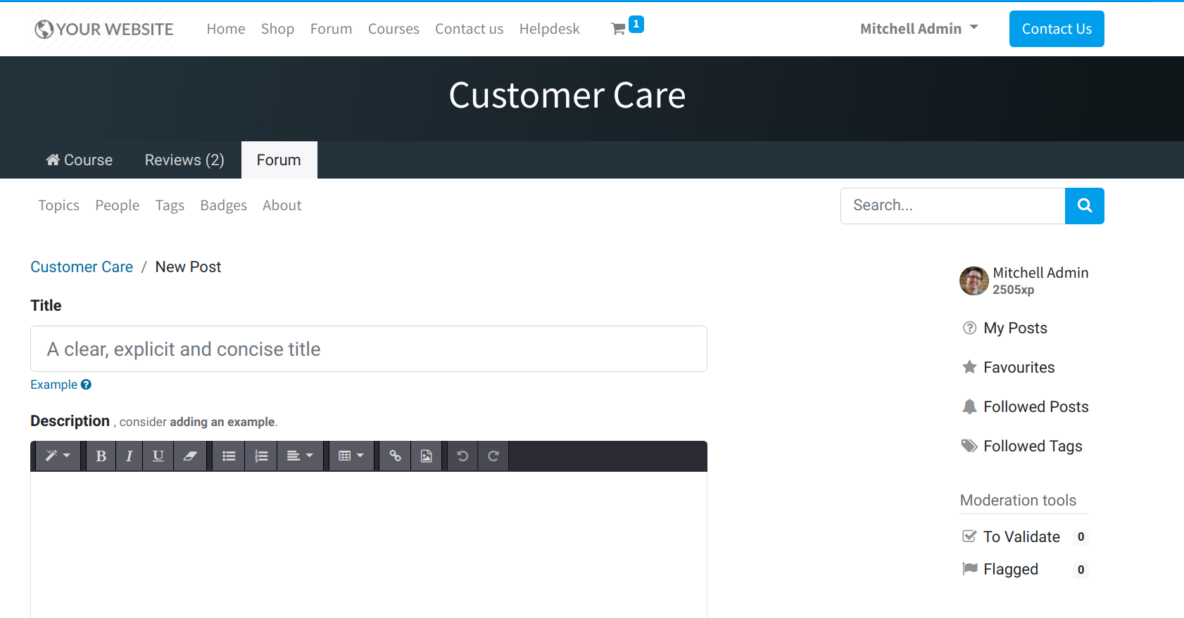 Overview of the Forums page of a website to show the available ones in openAPPone Helpdesk