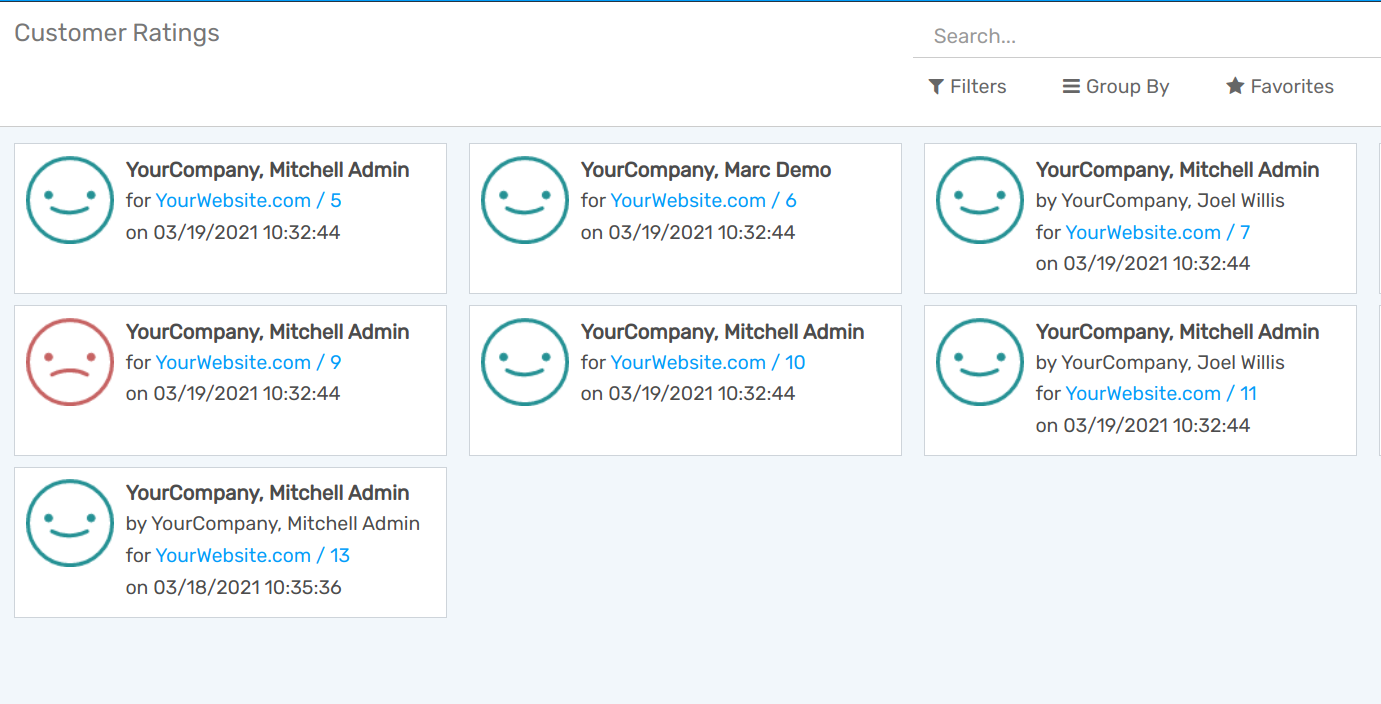 View of the customer ratings page in openAPPone Live Chat