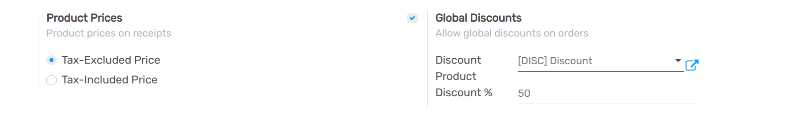 View of the feature to enable for global discount