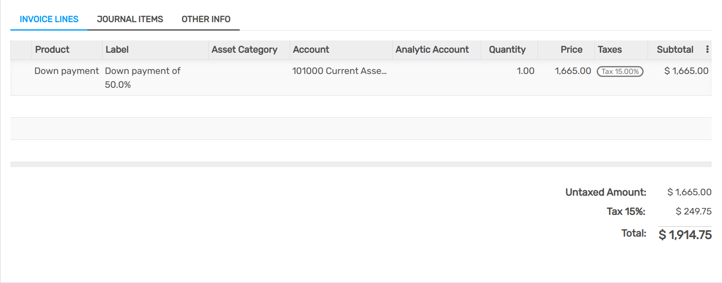 What is a basic sales flow using down payments on openAPPone Sales (3)?