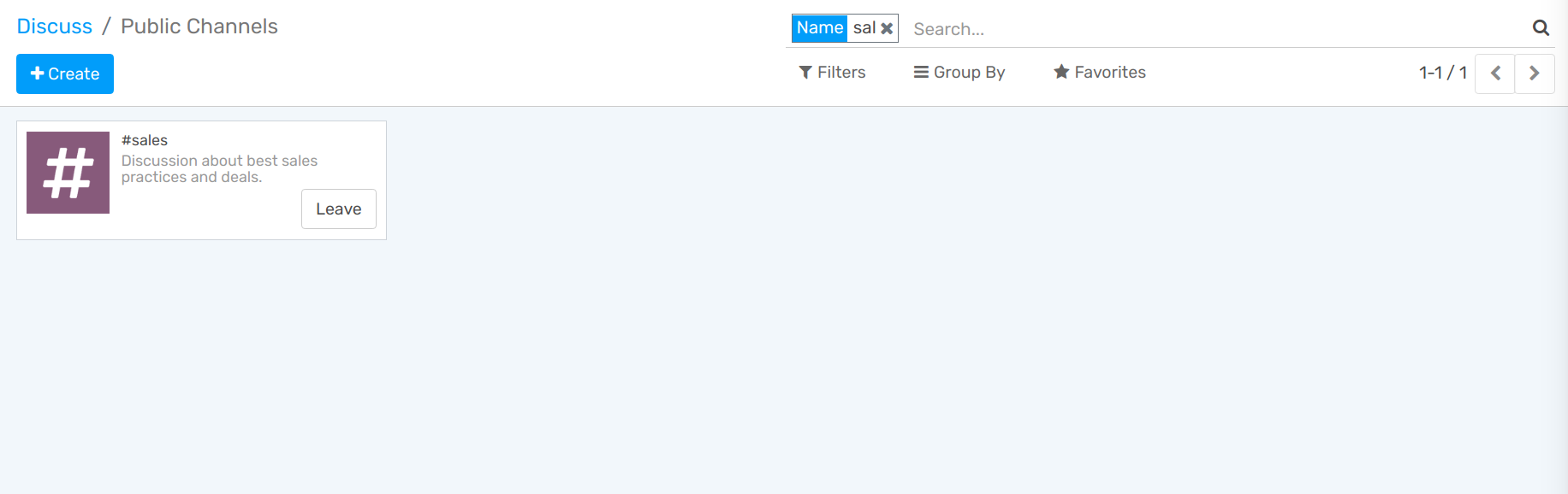 View of a channel being searched through filters in openAPPone Discuss