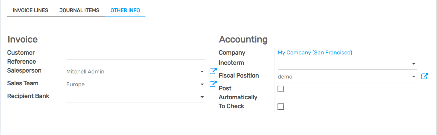 Selection of a Fiscal Position on a Sales Order / Invoice / Bill in openAPPone Accounting