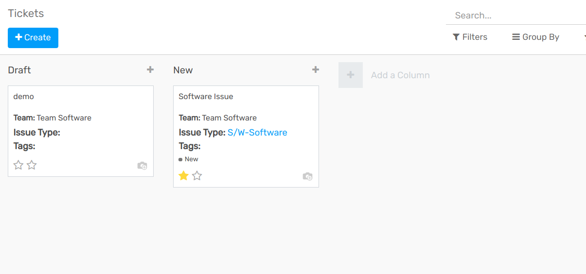 View of a team’s kanban view in openAPPone Helpdesk