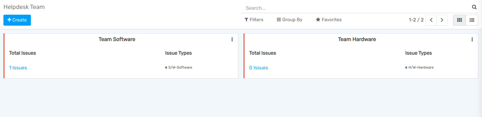 View of the helpdesk teams page in openAPPone Helpdesk