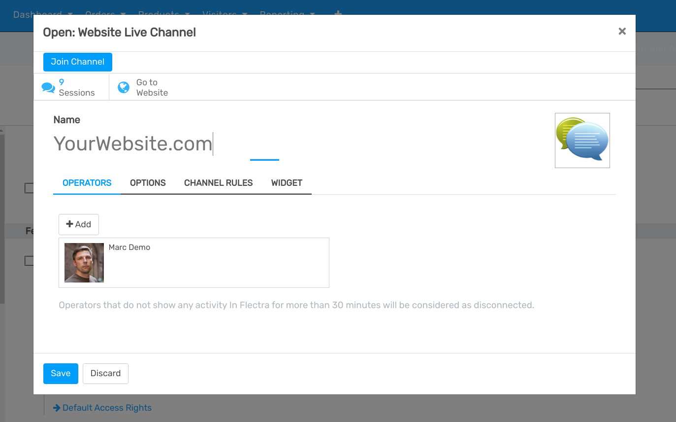 View of a channel form and the option to join a channel for openAPPone Live Chat