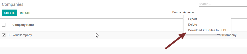 Download XSD files to CFDI from the Companies list view on openAPPone
