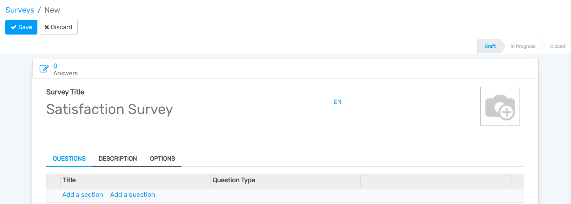 Form view of a survey with a title and category being chosen in openAPPone Surveys