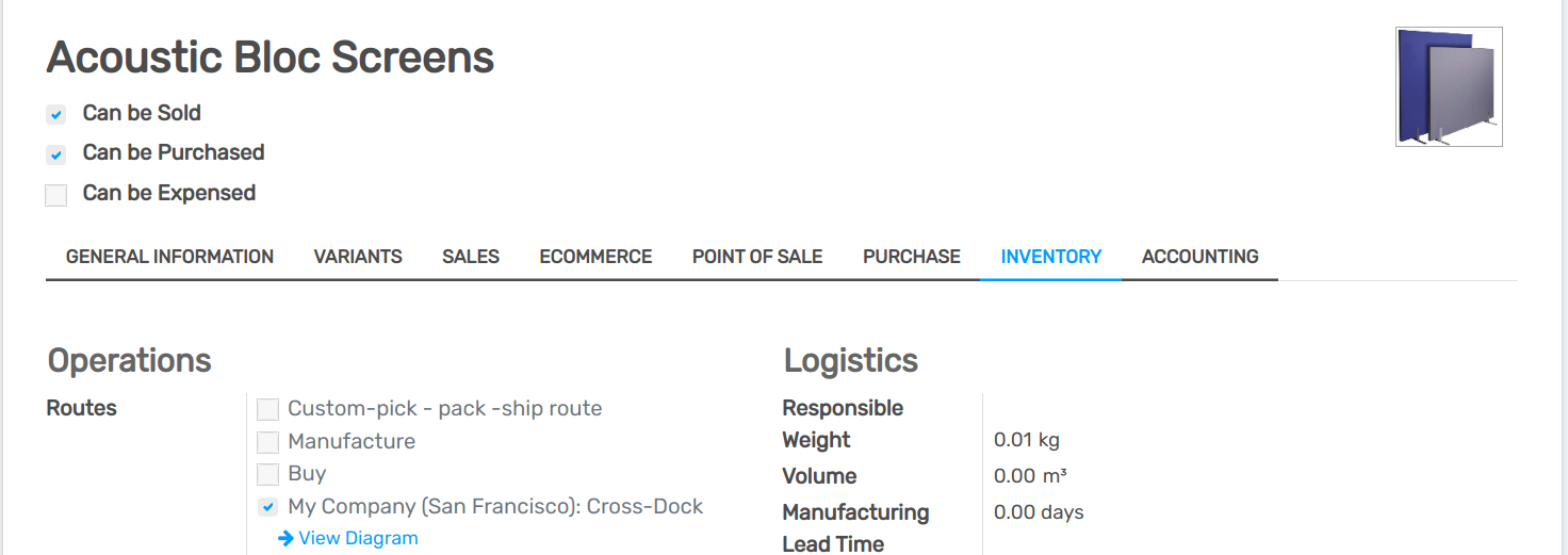view of a product form, where the route must be selected