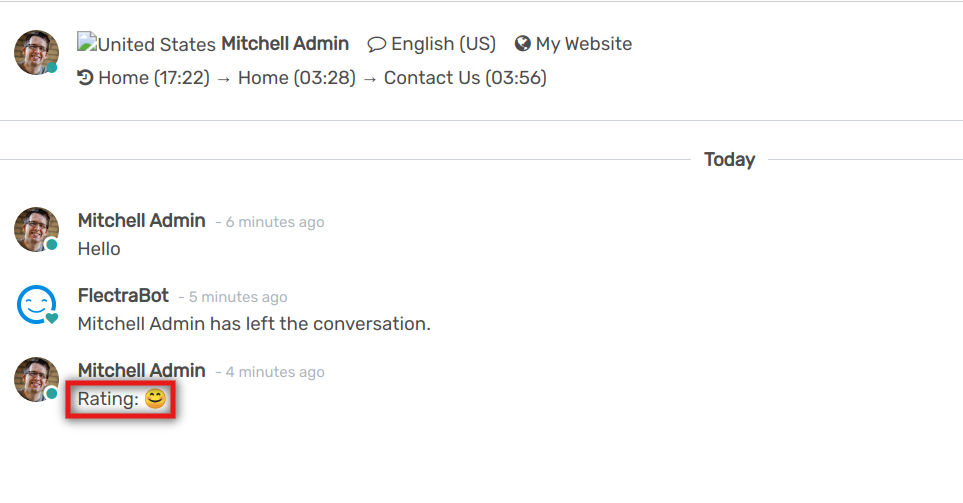 View of a chat window from an operator’s side highlighting a rating for openAPPone Live Chat