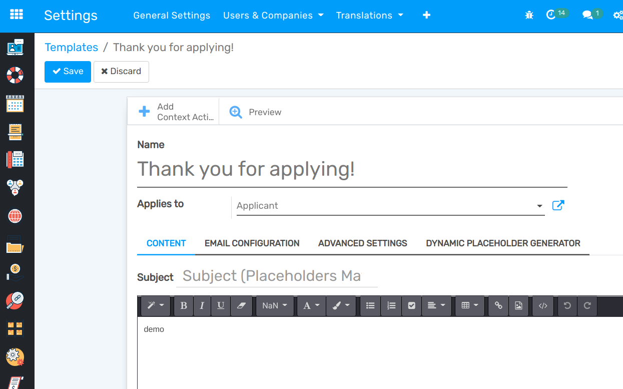 View of the content with the standard body view in openAPPone