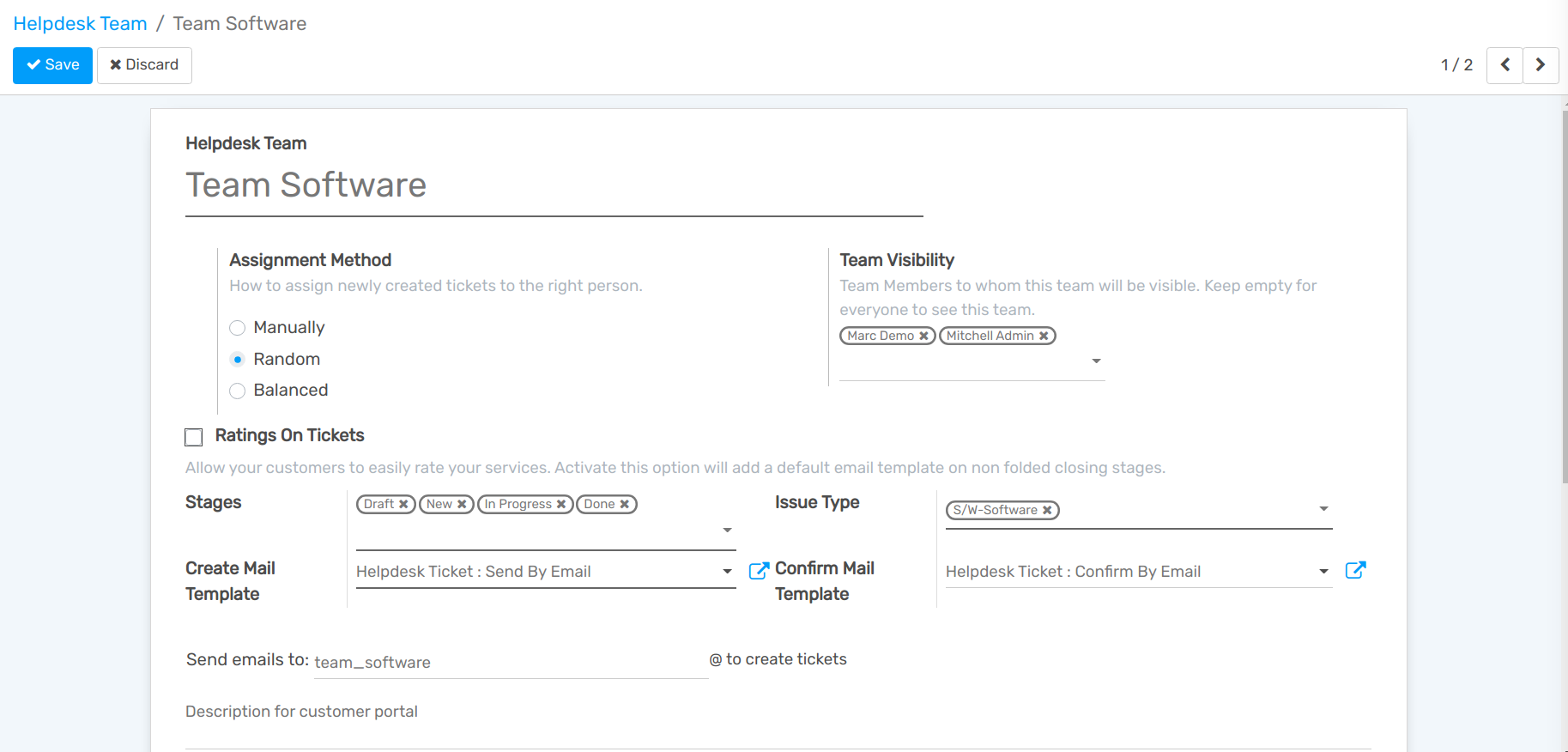 View of a helpdesk team settings page emphasizing the productivity and visibility features in openAPPone Helpdesk
