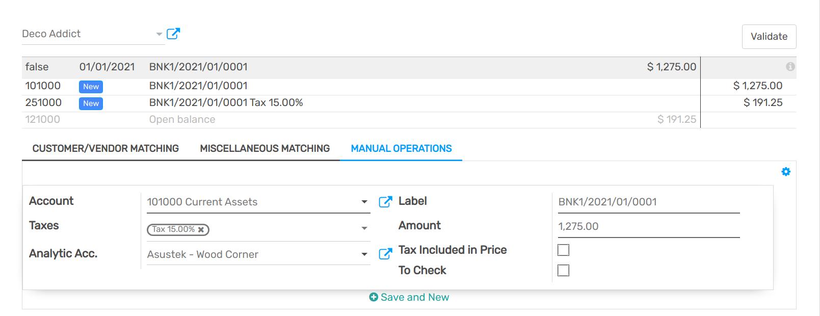 Example of a Reconciliation Model with a write-off button in openAPPone Accounting