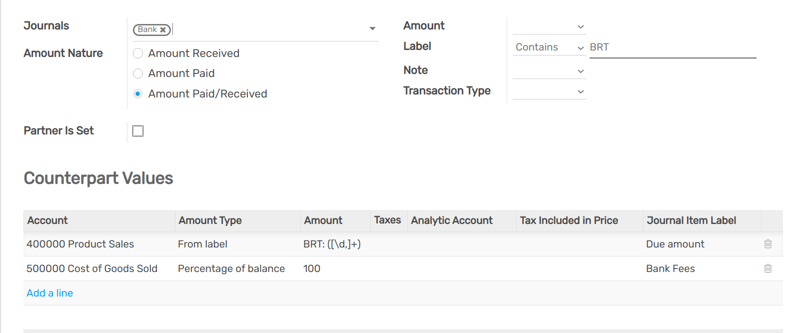 Conditions for the Reconciliation Model to be applied in openAPPone Accounting