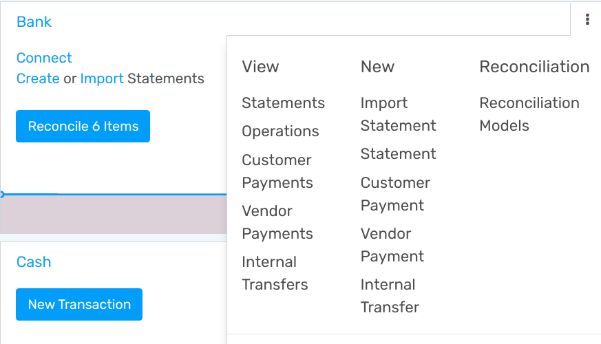 Open the Reconciliation Model menu from the overview dashboard in openAPPone Accounting