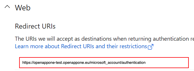 openAPPone's database URI that is accepted when microsoft returns authentication