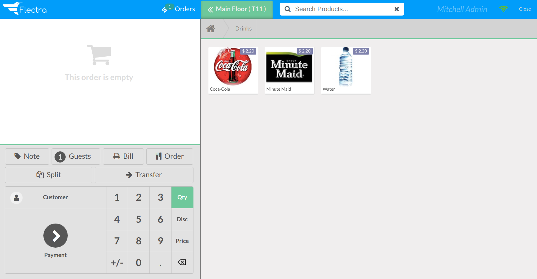 View of the pos interface to register orders