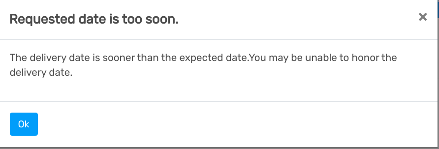View of the error that occurs when trying to choose an earlier date than what calculated by openAPPone