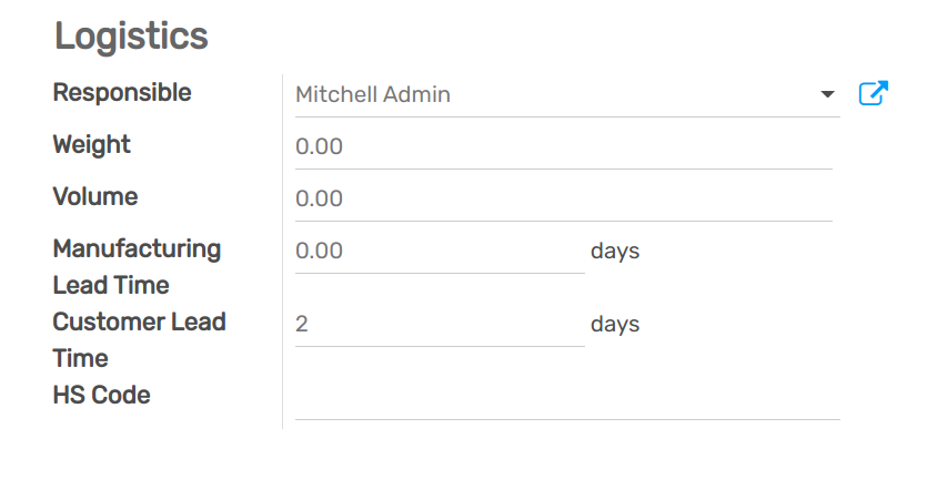 View of the customer lead time configuration from the product form