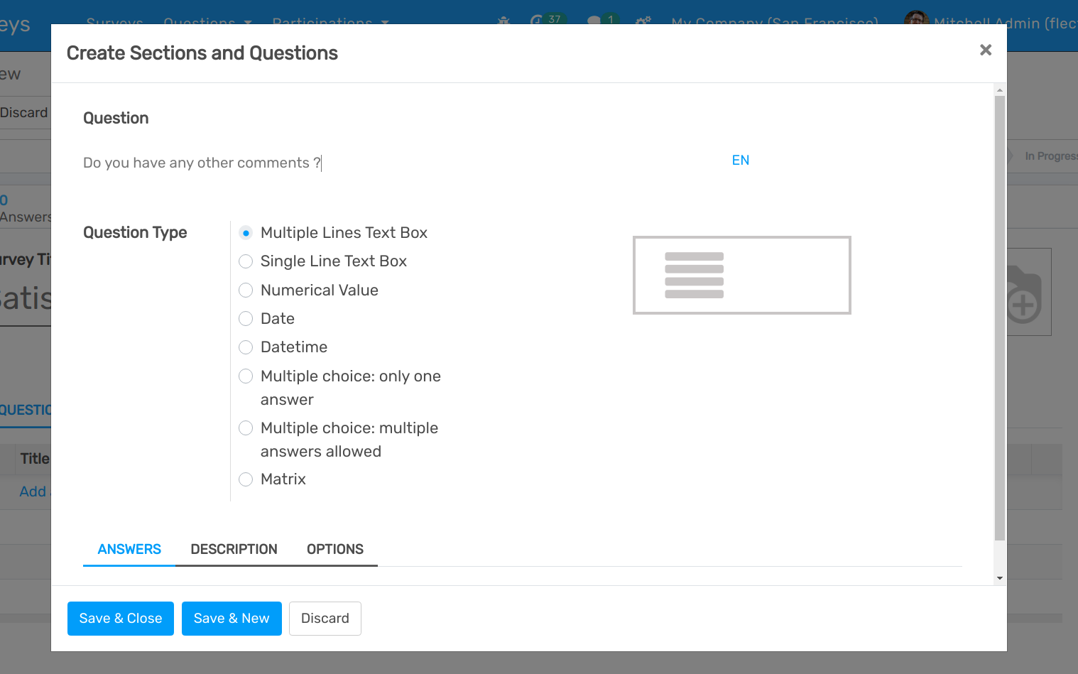 Sections and questions view of a survey in openAPPone Surveys