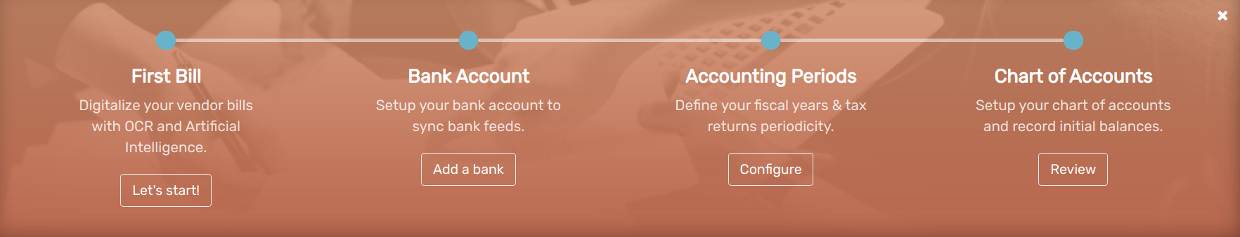 Step-by-step onboarding banner in openAPPone Accounting