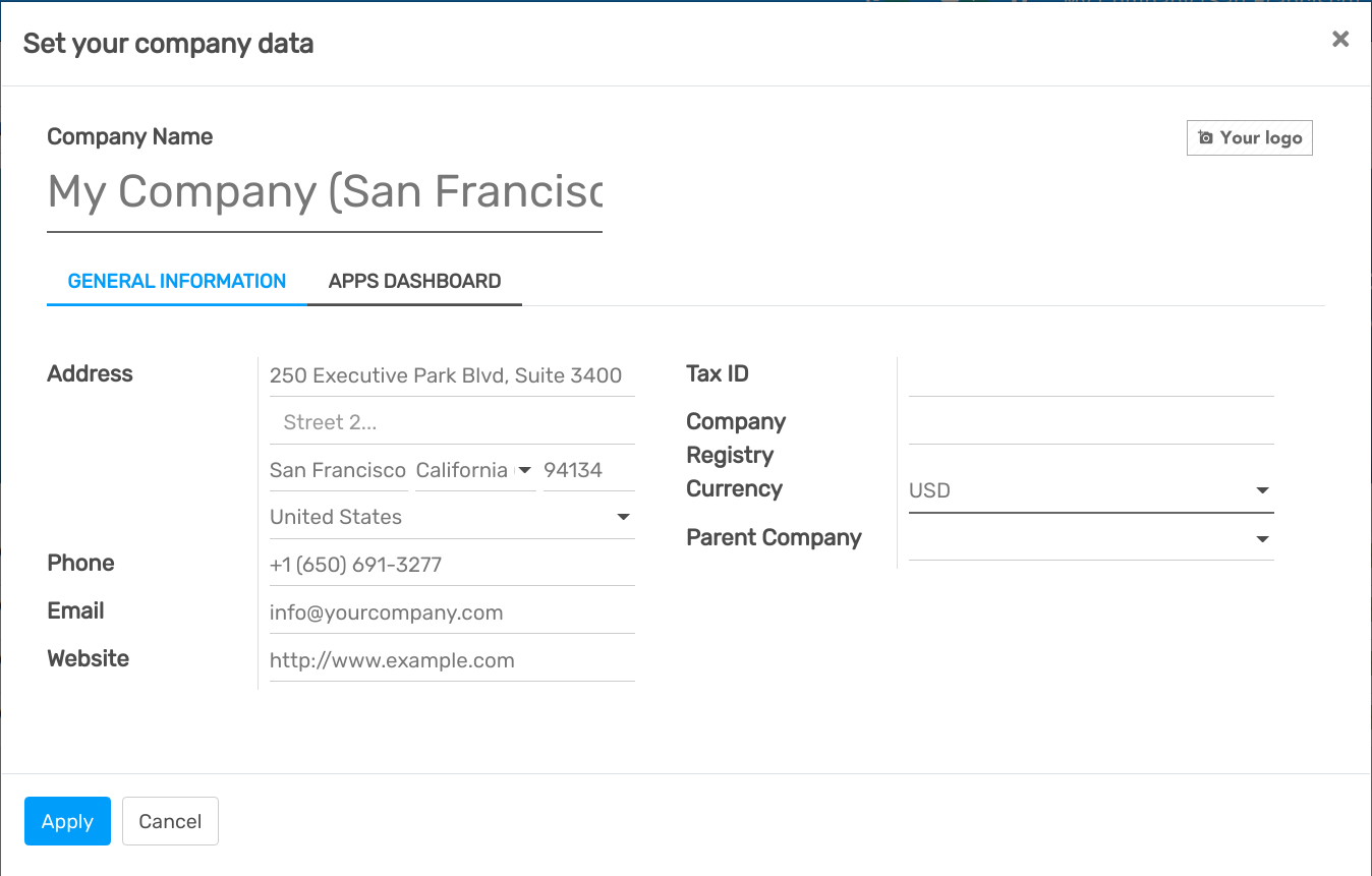 Add your company's details in openAPPone Accounting and openAPPone Invoicing