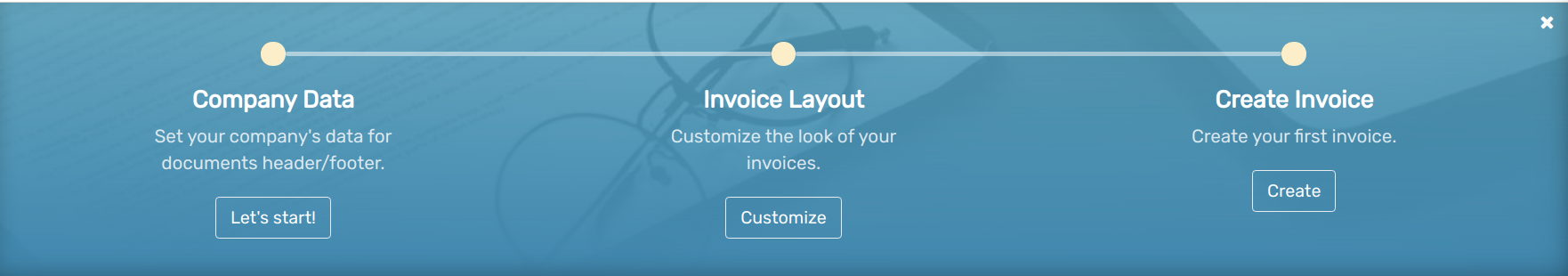 Step-by-step onboarding banner in openAPPone Invoicing