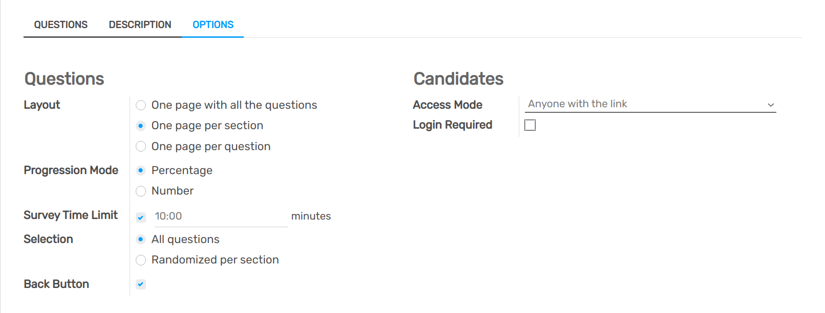 View of a survey form emphasizing the time limit feature in openAPPone Surveys