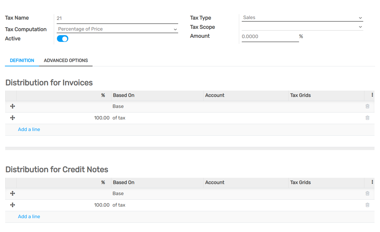 Edition of a tax in openAPPone Accounting