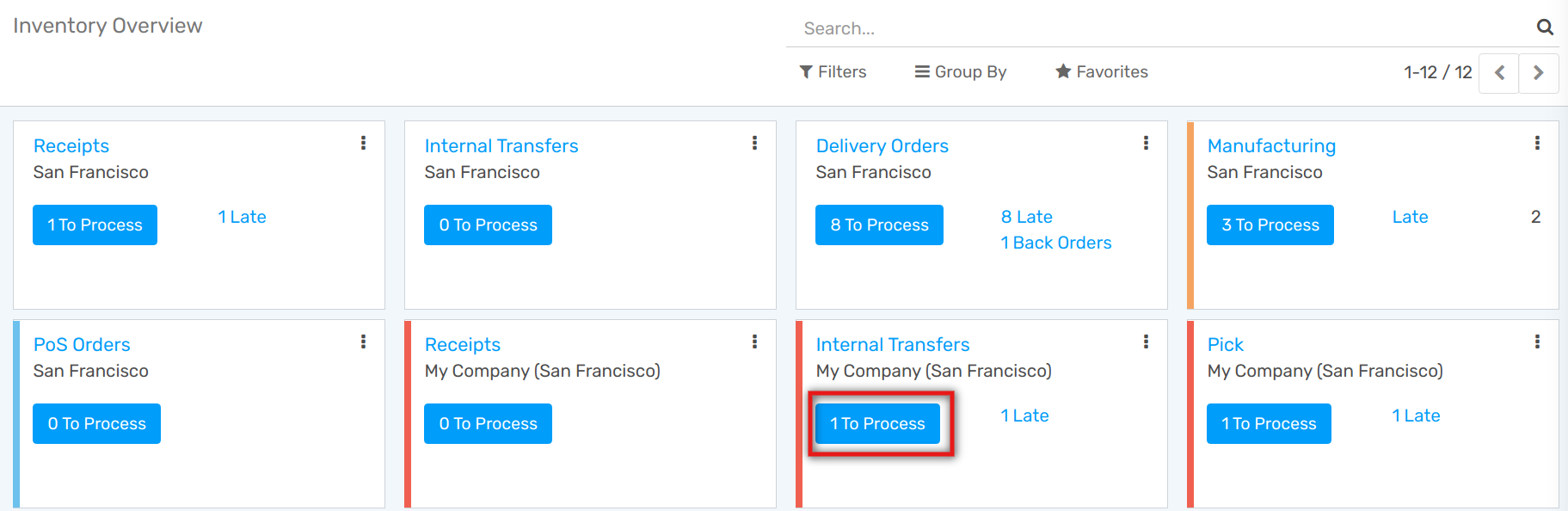 View of the button to click to see the internal transfers that need to be processed