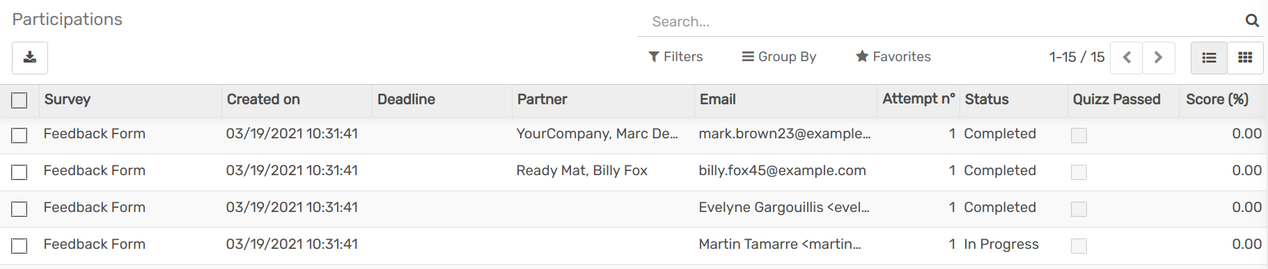 View list of the participations of a survey in openAPPone Surveys
